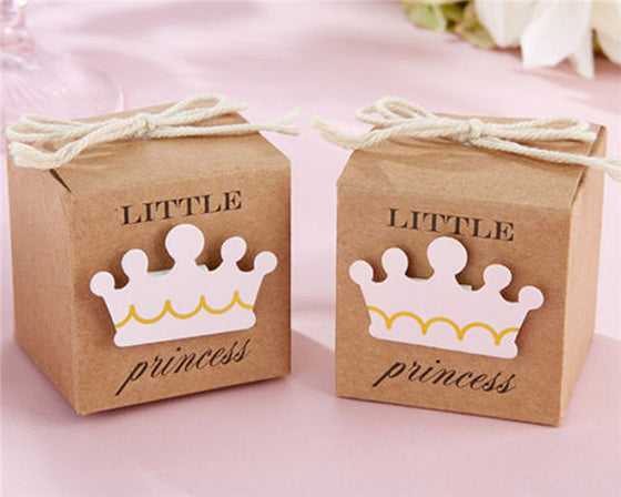 2" Cube Paper Favor Box with Pink Crown-50 Pieces