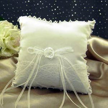  6.5 Inch White Ring Pillow with Rose & Lace