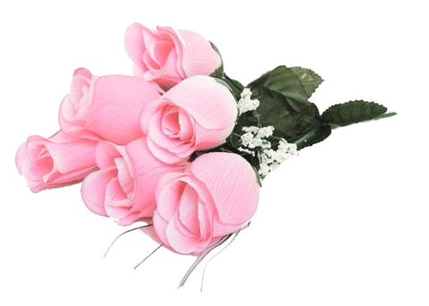 7 Heads Pink Artificial Closed Rose Bush (12 Bushes)