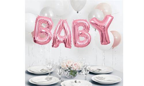 BABY Air Fill Foil Balloon Banner Pink (4 letter balloons) 