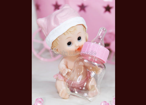 5" Poly Resin Baby With Bottle Pink(Set of 12)