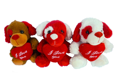 6" Valentines Dog Plush with "I Love You" Heart (12 Pieces)