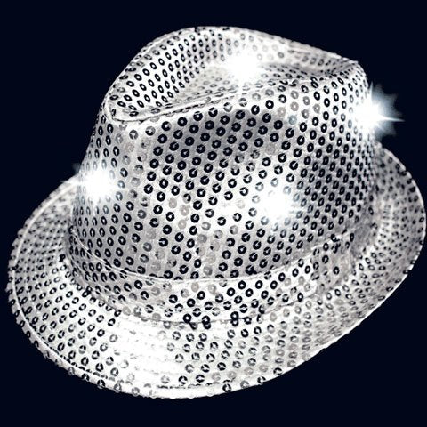 Light-Up Fedora Hat with 6 Lights - Silver