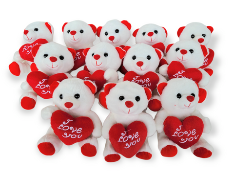 6" White Teddy Bear with "I Love You" Heart (12 Pieces) 