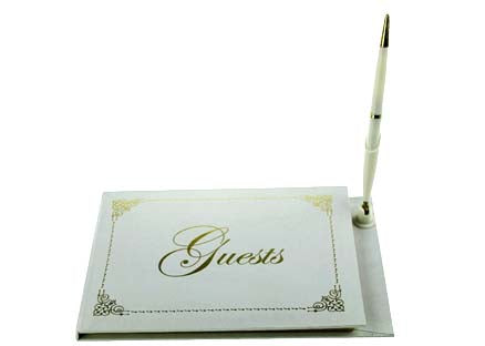 White Guest Book with Gold Letters and sign in Pen (1 piece)