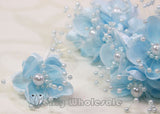 Organza and Satin Flower with Pearl Spray Pastel Blue(72 Flowers) 