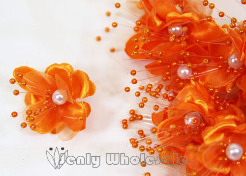 Organza and Satin Flower with Pearl Spray Orange(72 Flowers) 