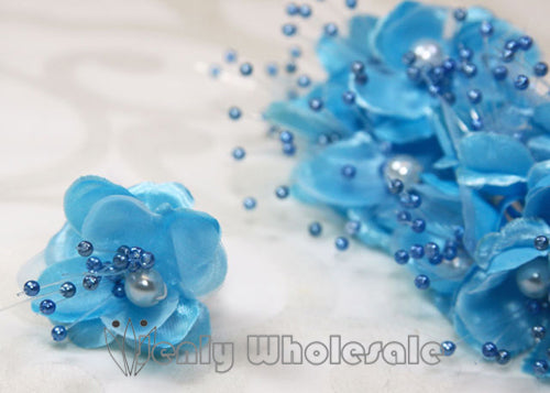 Organza and Satin Flower with Pearl Spray Turquoise(72 Flowers) 