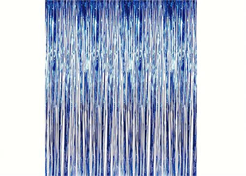 Blue Metallic Foil Party Tassel Curtain Fringe Wall Decoration Hanging 3'x 8'