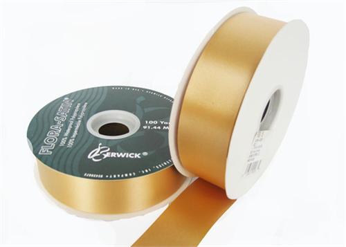 #9 Gold Flora Satin Ribbon 1- 7/16" X 100 Yards (1 Roll)