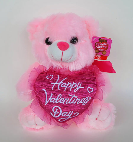 12 PCS 9" Valentine Bear with Happy Valentine's Day Heart Pink