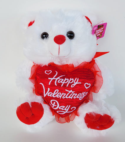 12 PCS 9" Valentine Bear with Happy Valentine's Day Heart White