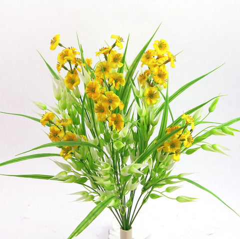 Artificial Phlox & Oats Mix Silk Flower Bush Yellow