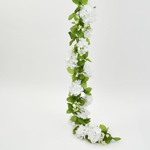 Artificial Hydrangea Flower Garland 6 Feet White(12 Garlands)