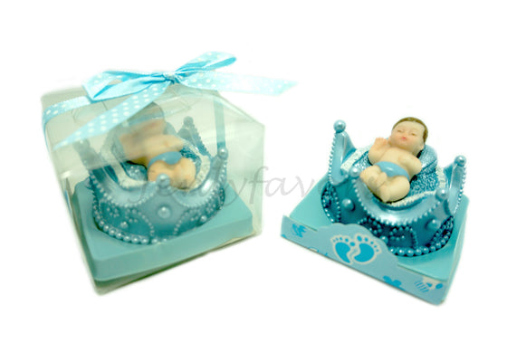 Baby Boy Sleeping on  Crown Baby Shower Favor Blue-12pieces