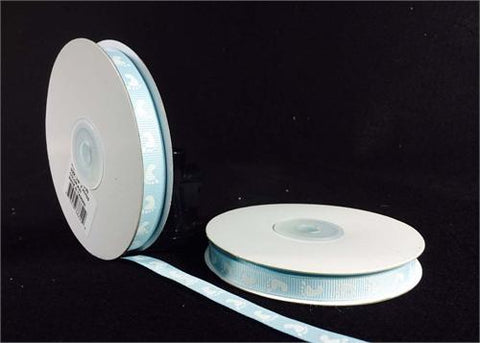 3/8" Blue Foot Print Grosgrain Baby Shower Ribbon (25 Yards)