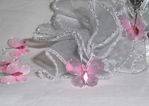 Miniature Rhinestone Organza Butterflies Pink (100 Pieces)