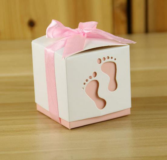 2.3" Cube Baby Feet Baby Shower Favor Box Girl Pink-12 Pieces