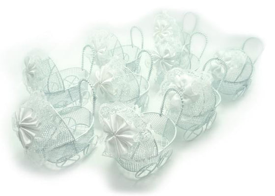 3 Inch Metal Baby Carriage Favor White  (12 Pieces)