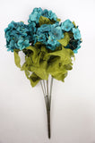 22 Inch X-Large Satin Artificial Hydrangea Silk Flower Bush 7 Heads Emerald