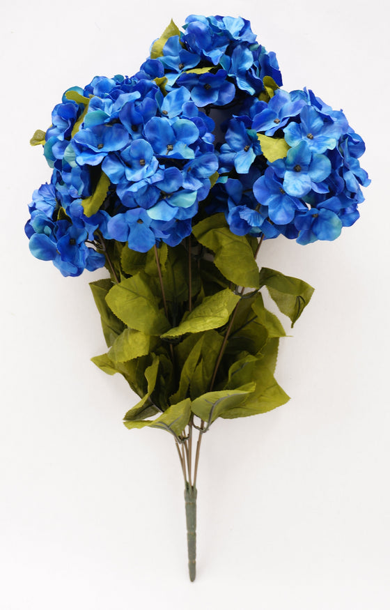 22 Inch X-Large Satin Artificial Hydrangea Silk Flower Bush 7 Heads Royal Blue