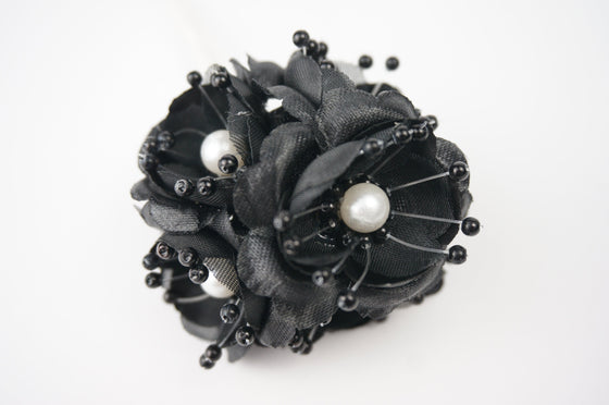Organza and Satin Flower with Pearl Spray Black (72 Flowers) 2