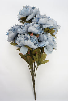  25 Inch Artificial Peony Silk Flower Bush 9 Heads Gray with Williamsburm Blue 