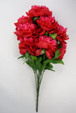 25 Inch Artificial Peony Silk Flower Bush 9 Heads Red With Beauty 