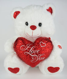  15" Musical Valentine Bear with I Love You Heart and Light up cheek White(1 piece)