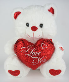  6 PCS 15" Musical Valentine Bear with I Love You Heart and Light up cheek White