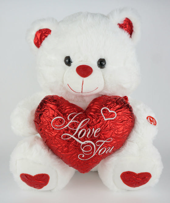 6 PCS 15" Musical Valentine Bear with I Love You Heart and Light up cheek White