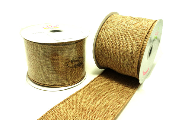 Wired Burlap Ribbon 2-1/2" Toffee Color 10 Yard