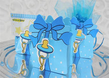  Blue Wooden Baby Shower Favor Box with Pacifier(12 Pieces)