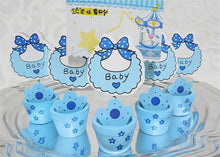  Blue Wooden Baby Shower Card Holder Pot with Baby Bib(12 Pieces)