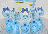 Blue Wooden Baby Shower Card Holder Pot with Baby Bib(12 Pieces)