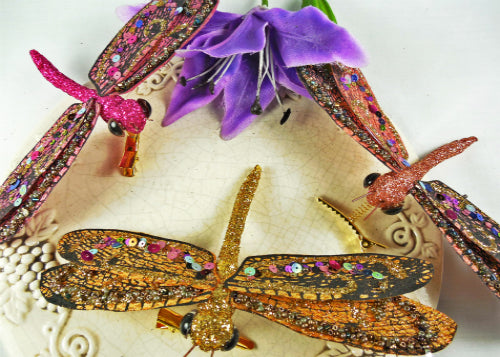 Glitter Decorative Artificial Dragonflies (12 assorted pieces)