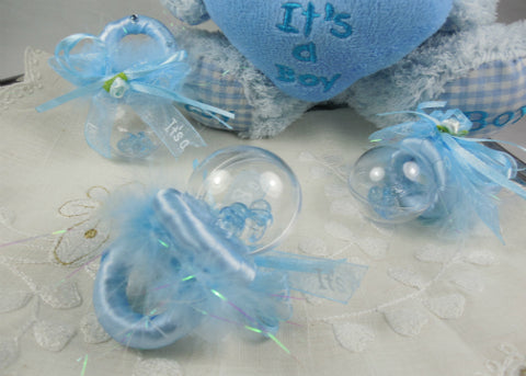 Baby Pacifier Rattle Favors Blue ( 12 Pieces )