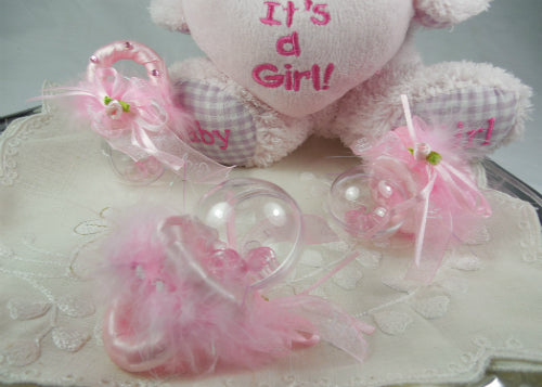 Baby Pacifier Rattle Favors Pink( 12 Pieces )