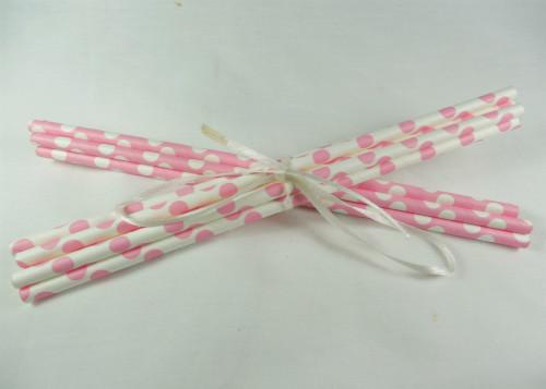  Polka Dot Paper Straws - Light Pink 10pc