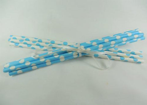 Polka Dot Paper Straws - Light Blue 10pc