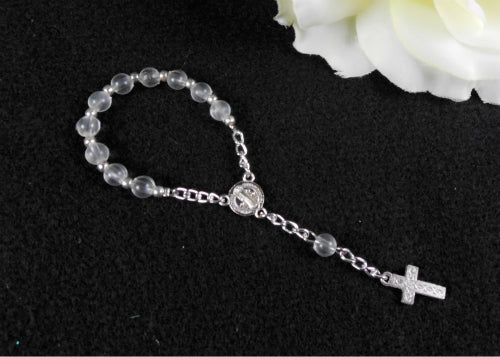 5" 6MM Round Glass Beads Rosary Clear/Silver (12 Pieces)