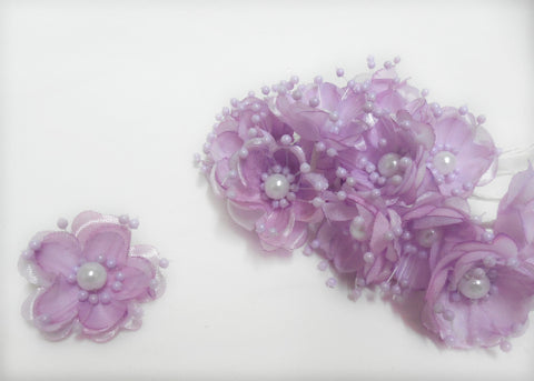 Organza and Satin Flower with Pearl Spray Lavender (72 Flowers)