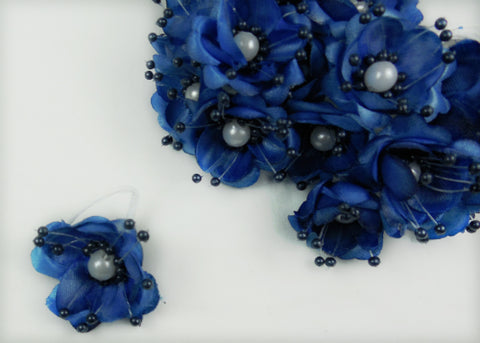 Organza and Satin Flower with Pearl Spray Royal Blue (72 Flowers)