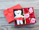 12 Boxes Rose Soap Flower With Bear Doll Valentine Day Gifts Red Pink Purple Mix