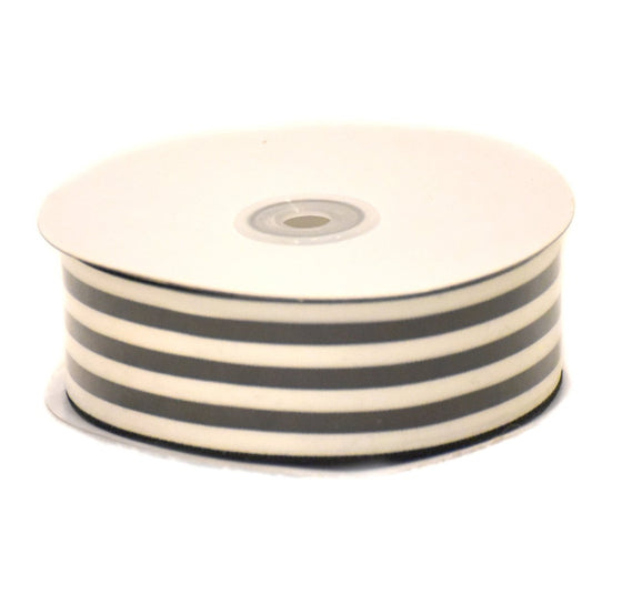 Striped Ribbon in Grey and Cream 1.5 Inch x 25 Yard