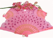  Pink Cloth Hand Fans with  Plastic Handle  (10 pcs)
