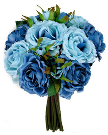  Rose Artificial Silk Flower Bouquet Blue Mix