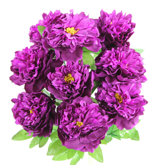 25 Inch Artificial Peony Silk Flower Bush 9 Heads Violet