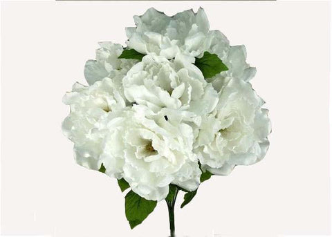Large Peony Silk Flower Bush 7 Heads White