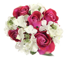  Rose & Hydrangea Silk Flower Wedding Bouquet Cream Fuchsia